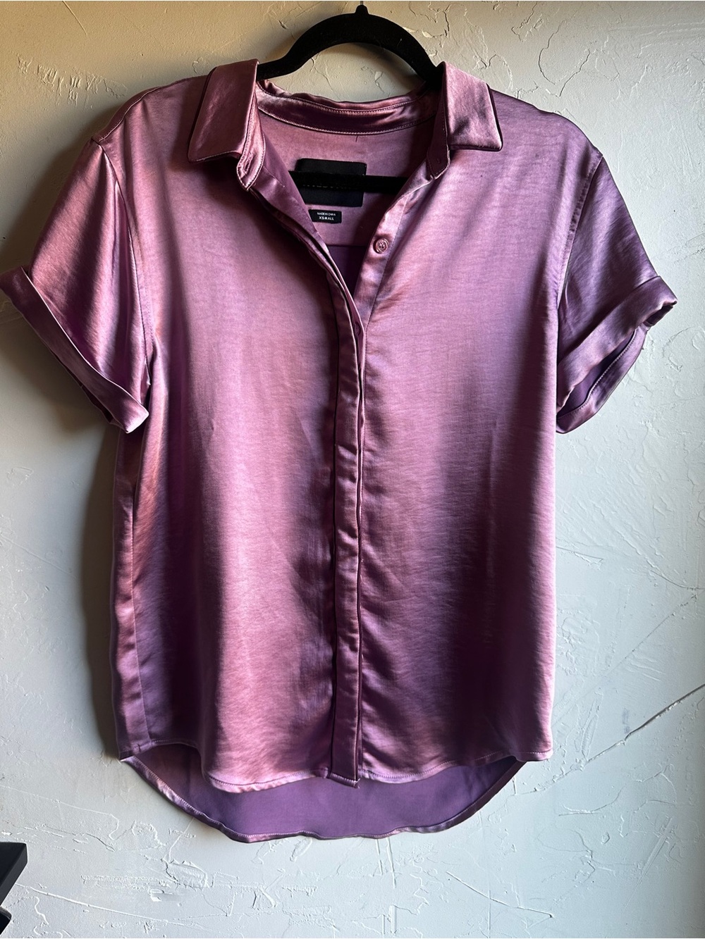 Wildfang The Empower Satin Button‎ Up Mauve Office Siren Y2K Androgynous Sz XS